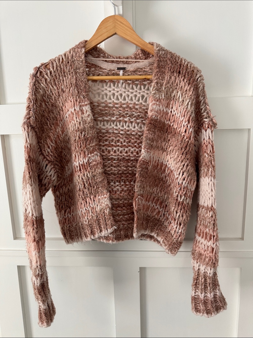 Free People Chunky Open-Front Cardigan in Blush and Cream